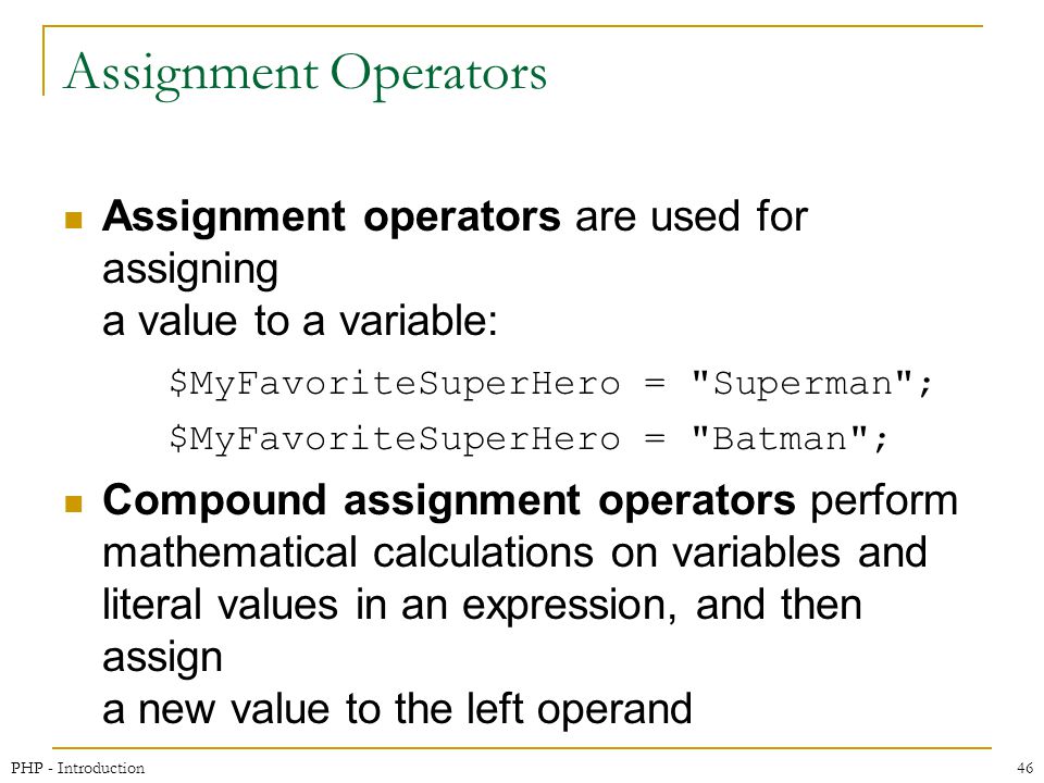 Make assignment operators in php